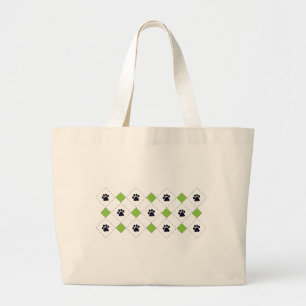 Grand Tote Bag Empreintes de pattes à motifs de losanges verts