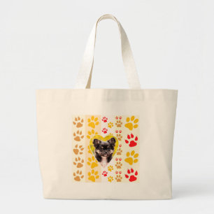 Grand Tote Bag Empreintes de pattes cardiaques du Chihuahua