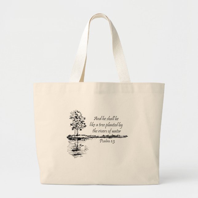 Grand Tote Bag Encourageant Écriture Psaume 1:3  (Devant)