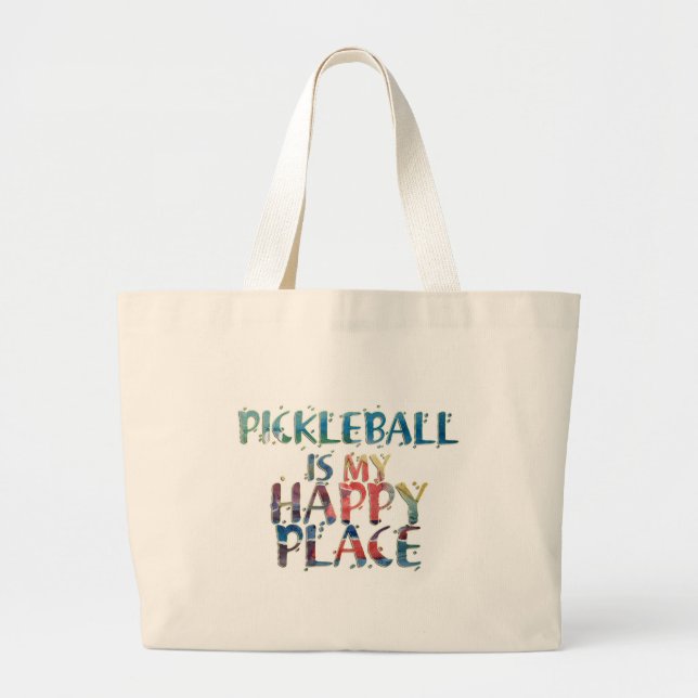Grand Tote Bag Endroit heureux Fourre-tout de Pickleball (Devant)