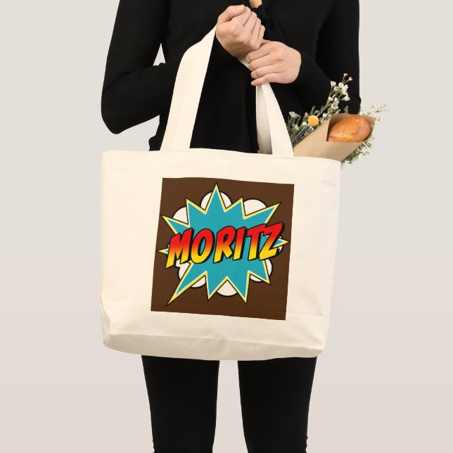 Grand Tote Bag Enfants garçons Moritz Nom Comic Book Superhero (Devant (produit))