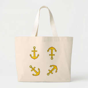 Grand Tote Bag Ensemble d'Ancres en bateau doré
