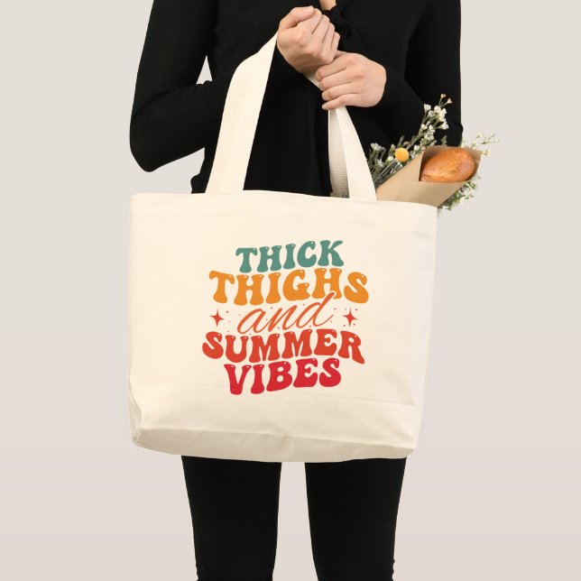 Grand Tote Bag Épais cuisses & Vibes Été Épicerie de plage (Devant (produit))