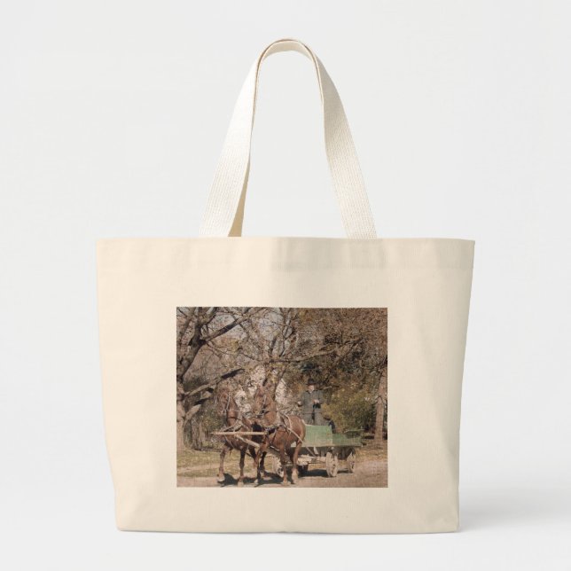 Grand Tote Bag Équipe à deux chevaux et Wagon (Devant)