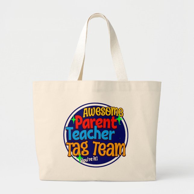 Grand Tote Bag ÉQUIPE TAG parent enseignant scolaire (Devant)