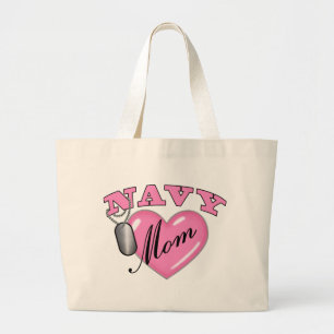 Grand Tote Bag Étiquette de chien du coeur N de maman de marine