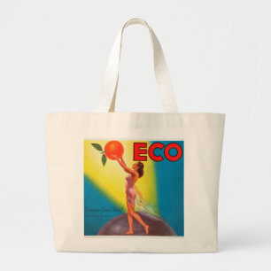 Grand Tote Bag Étiquette vintage Eco Orange