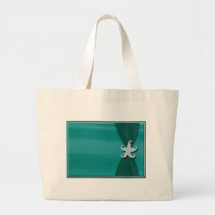 Grand Tote Bag Étoiles de mer sur le ruban d'aqua avec