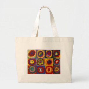 Grand Tote Bag Étude de couleur des cercles Carré par Kandinsky