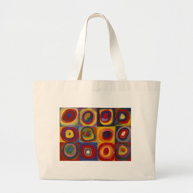 Grand Tote Bag Étude de couleur des cercles Carré par Kandinsky (Devant)