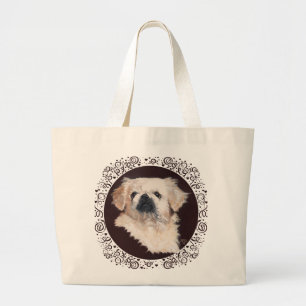Grand Tote Bag Étude de tête de Pékinois blanc