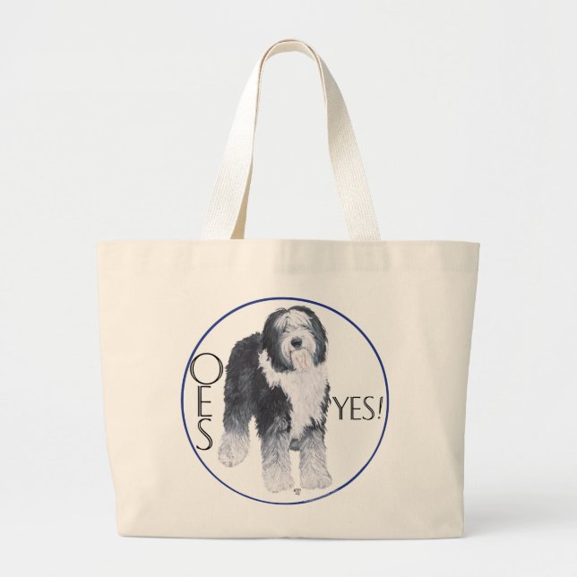 Grand Tote Bag Étude de tête de vieux chien de berger anglais (Devant)