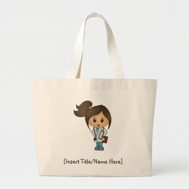 Grand Tote Bag Étudiante Médicale, Docteur, PA, NP - Brunette Fem (Devant)
