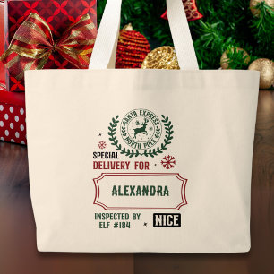 Grand Tote Bag Express père Noël (Nom personnalisé) Noël