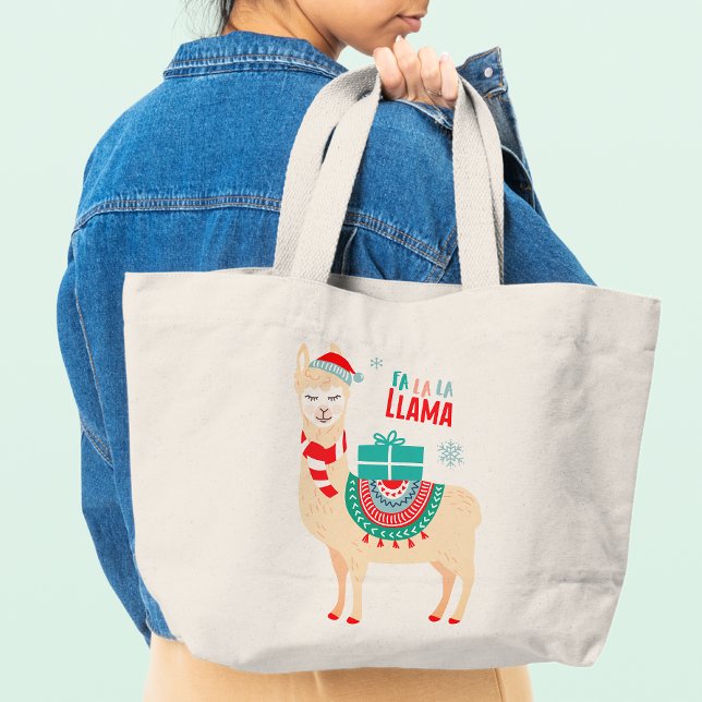 Grand Tote Bag Fa La Llama Noël mignonne Festive (Créateur téléchargé)
