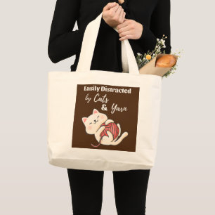 Grand Tote Bag Facilement distrait par Chats et Fils Funny Croche
