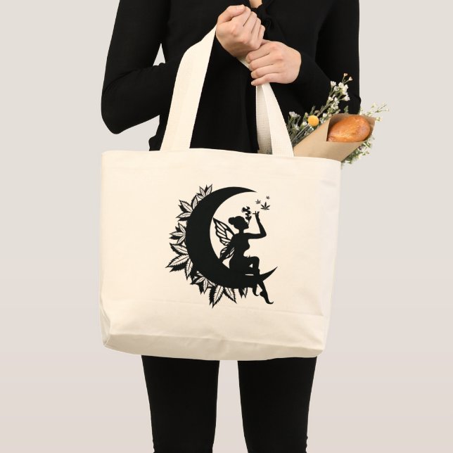 Grand Tote Bag Fairy Moon and Leaf Smoking (Devant (produit))