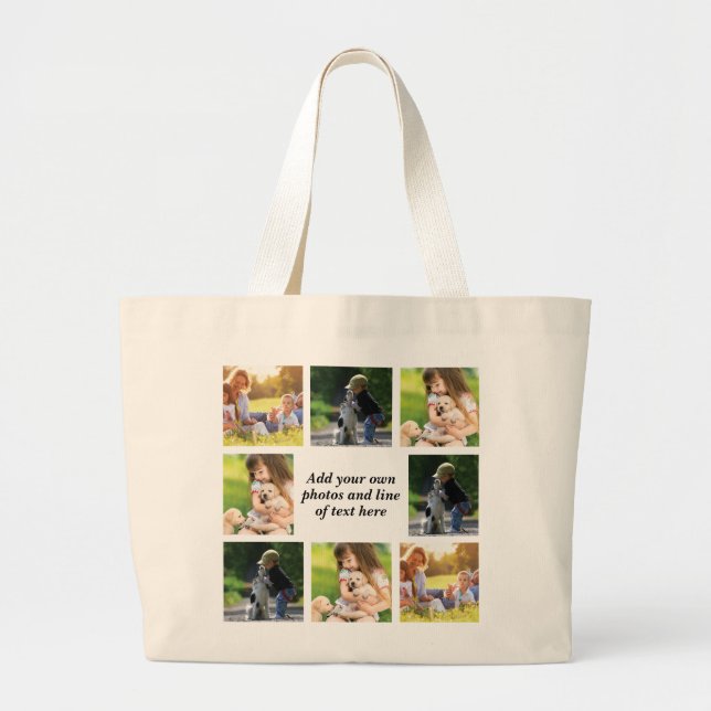 Grand Tote Bag Faites votre propre collage photo et texte (Devant)