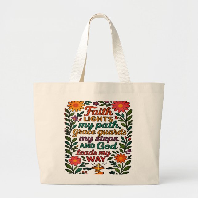 Grand Tote Bag  Faith Lights My Path Christian Art - Inspirationa (Devant)