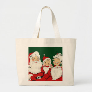 Grand Tote Bag Famille de Père Noël Rétro Milieu de Siècle – Kits