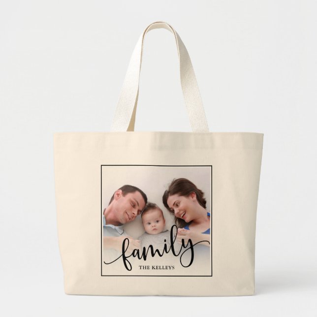 Grand Tote Bag Famille, photo personnalisée complète encadrée (Devant)