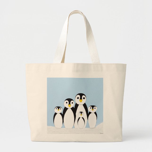 Grand Tote Bag Famille Pingouin mignonne (Devant)