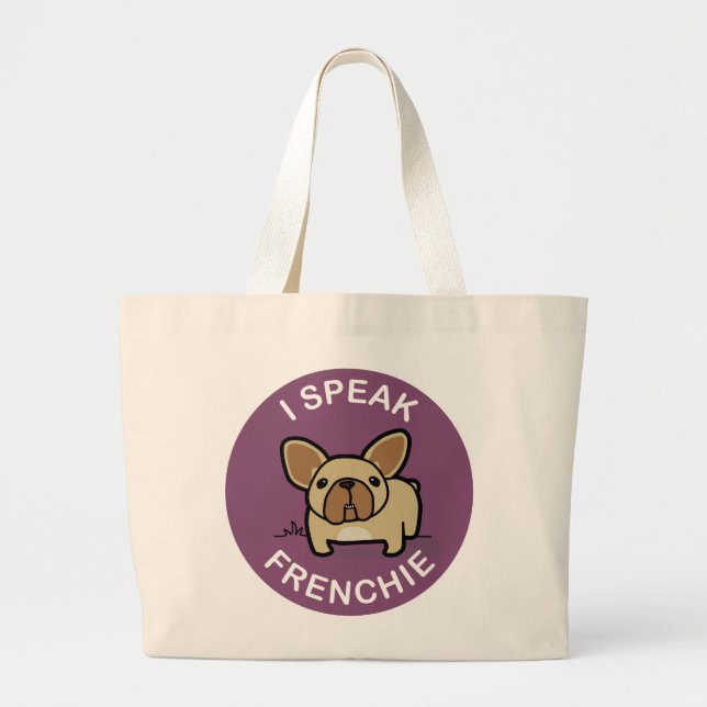 Grand Tote Bag Faon pourpre je parle Frenchie (Devant)