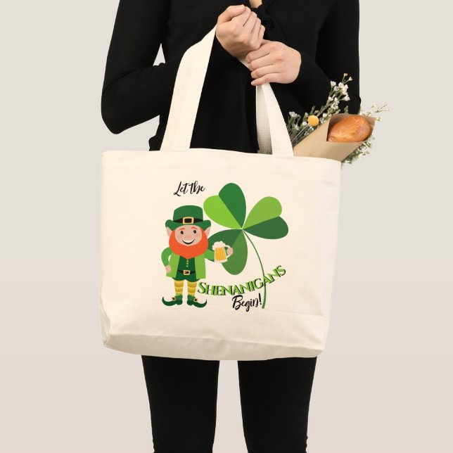 Grand Tote Bag Farces Lutins Shamrock St Patrick’s Day (Devant (produit))