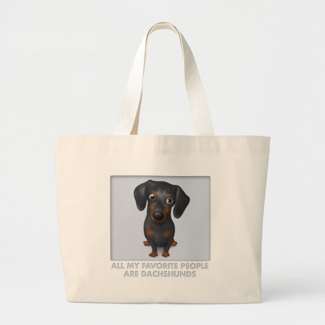 Grand Tote Bag Favori de teckel (noir et Tan) (Devant)