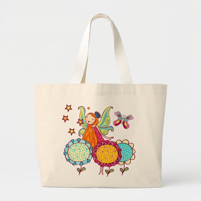 Grand Tote Bag Fée de jardin avec des fleurs (Devant)