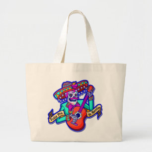Grand Tote Bag Feliz Dia De Muertos avec Squelette Jouer de la gu