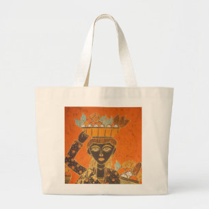 Grand Tote Bag Femme africaine portant panier d'art
