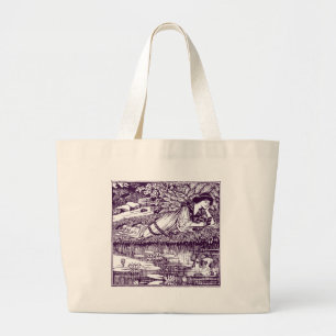 Grand Tote Bag Femme Art nouveau lisant près d'un étang aux nénup