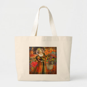 Grand Tote Bag Femme Bélier Orange : Collage d'art antique gothiq