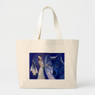 Grand Tote Bag Femme de Natif américain et conception bleue de