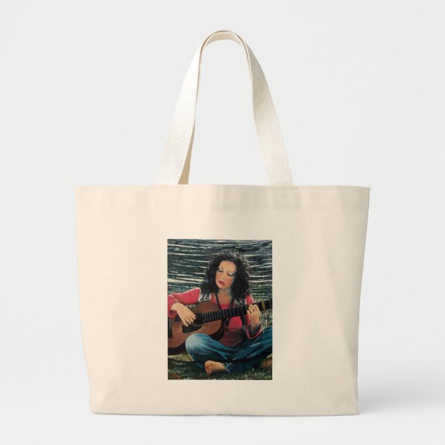 Grand Tote Bag Femme Jouant De La Musique Avec Guitare Acoustique (Devant)