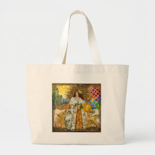 Grand Tote Bag Femme Vintage Soleil Doré : Art Collage Zodiaque L