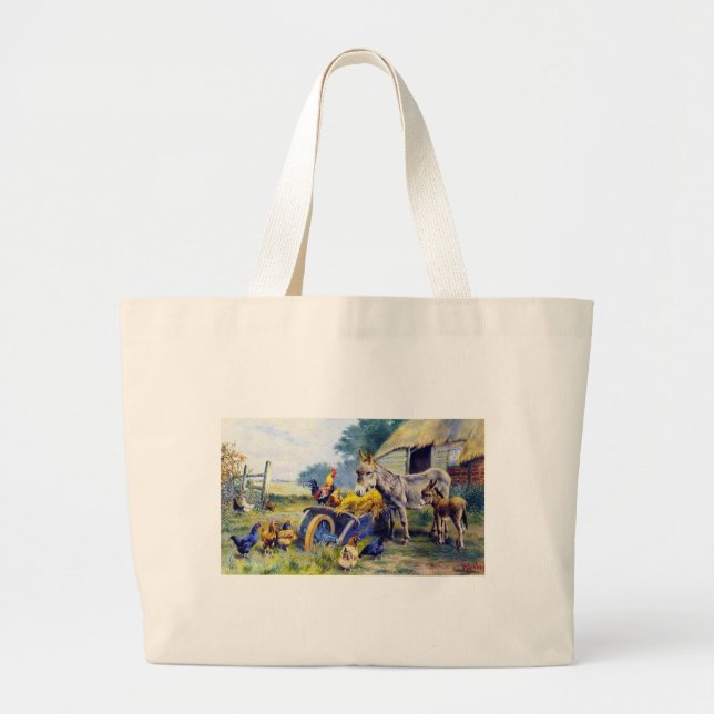 Grand Tote Bag Ferme de poulet de coq d'âne hé (Devant)