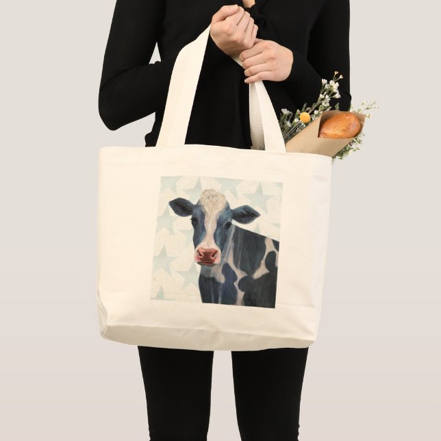 Grand Tote Bag Ferme patriotique - Vache (Devant (produit))