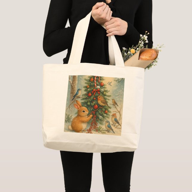 Grand Tote Bag Festive woodland bunny christmas cute holiday  (Devant (produit))