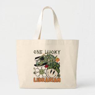 Grand Tote Bag Fête de la Saint-Patrick Bibliothécaire Chanceux
