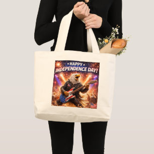 Grand Tote Bag Fête de l'Indépendance rockstar dinosaure guitare 
