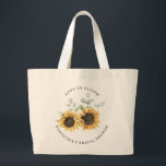 Grand Tote Bag Fête des mariées florale de fleurs de tournesol pe<br><div class="desc">Sunflower Eucalyptus Fête des mariées florale sac fourre-tout vert vous pouvez facilement customiser en cliquant sur le bouton "Personnaliser". Un cadeau parfait pour ceux qui sont venus pour vous aider à célébrer votre douche</div>