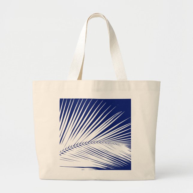 Grand Tote Bag Feuille de palme - bleu marine et blanc (Devant)