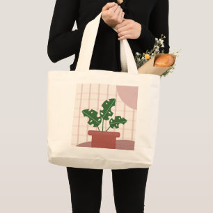 Grand Tote Bag Feuille de Plante Monstera dans un pot en terre cu