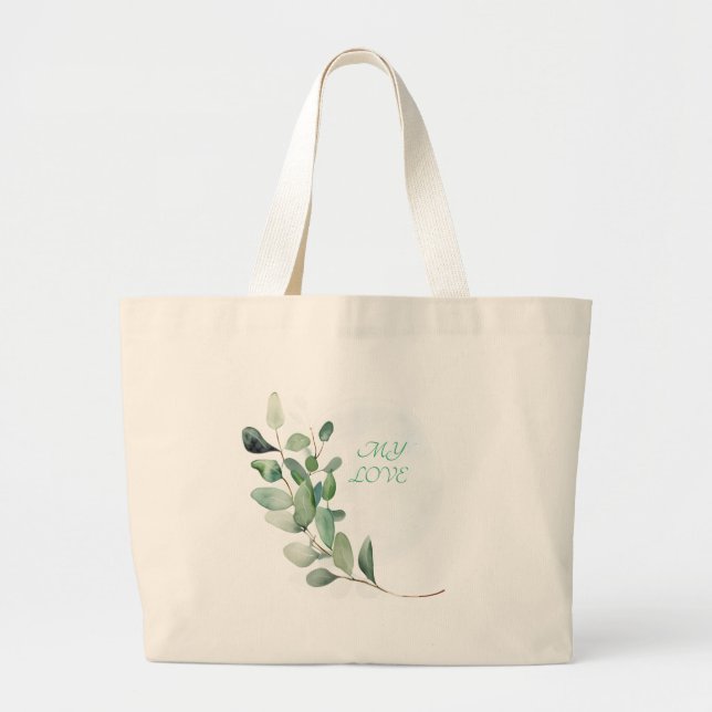 Grand Tote Bag Feuilles de l'Eucalyptus vert (Devant)