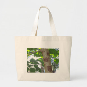 Grand Tote Bag feuilles vertes et tronc d'arbre avec une écorce f