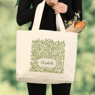 Grand Tote Bag Feuilles vintages de saules victoriennes par Willi