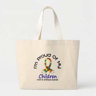 Grand Tote Bag Fier de mes enfants avec et sans l'autisme