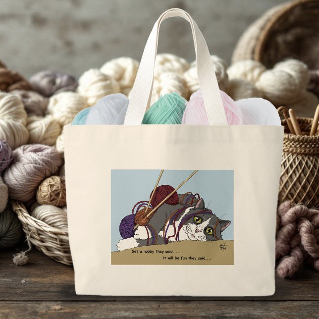 Grand Tote Bag Fil Tricot drôle Chat (Créateur téléchargé)